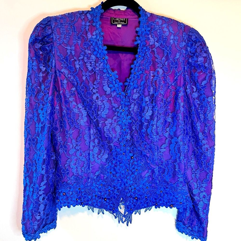 Vintage 80s Size 13/14 Cachet by Bari Protas Lace Embellished Victorian Jacket